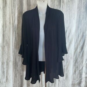 JOSEPH RIBKOFF Black Open Front Semi Sheer Cardigan Sz 8